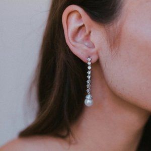 Untamed Petals Raphael Earrings (Silver) - Bridal Drop Crystal and Pearl Earring